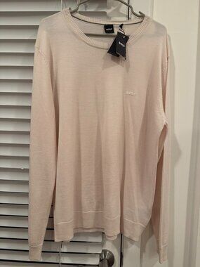 NWT BOSS Hugo Boss Men's Fine-Knit Crewneck Sweater - Off-White / Cream